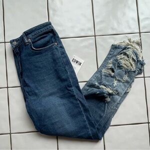NWT Edwin Blue Distressed Denim Jeans